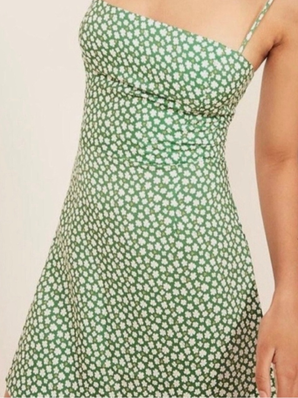Reformation Womans Green Mini Floral Dress Sz 4 Tencel Linen